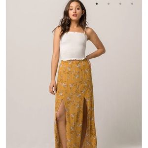Yellow Floral Double Slit Maxi Skirt